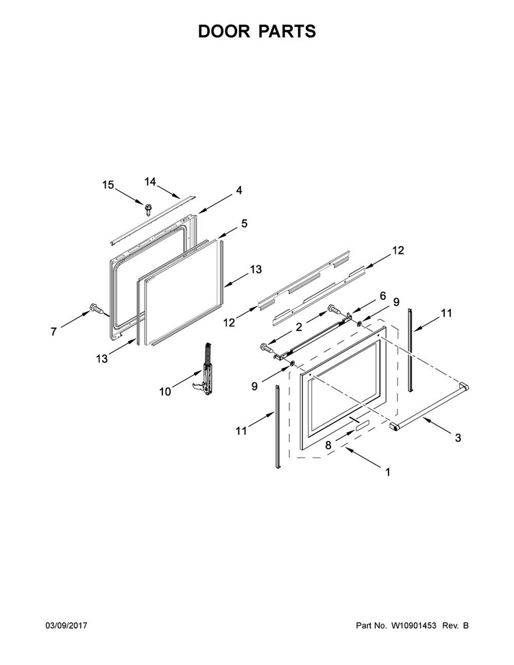 Door Parts Diagram and Parts List for KFGS530ESS1  KitchenAid Range