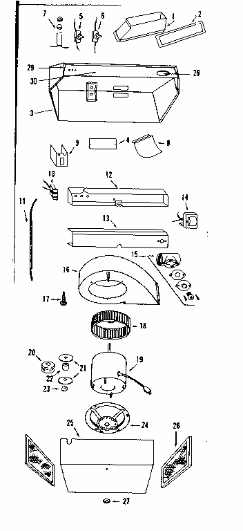Range Hood Diagram and Parts List for 8509011  Kenmore Range Hood