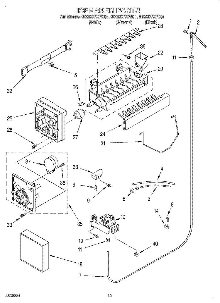 ICEMAKER Diagram and Parts List for GD25DFXFB01  Whirlpool Refrigerator
