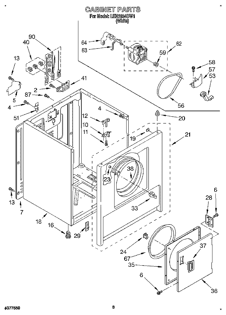 SECTION Diagram and Parts List for LEN3634DW1  Whirlpool Dryer