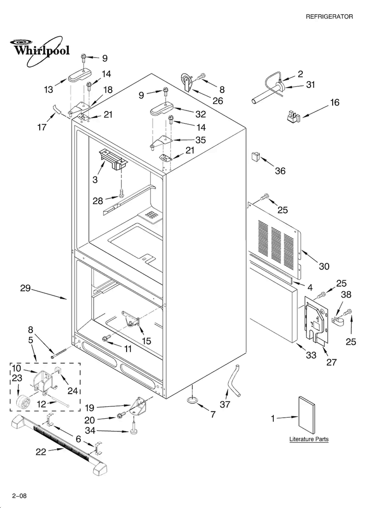 Cabinet Parts Diagram and Parts List for GX5FHTXTS11  Whirlpool Refrigerator