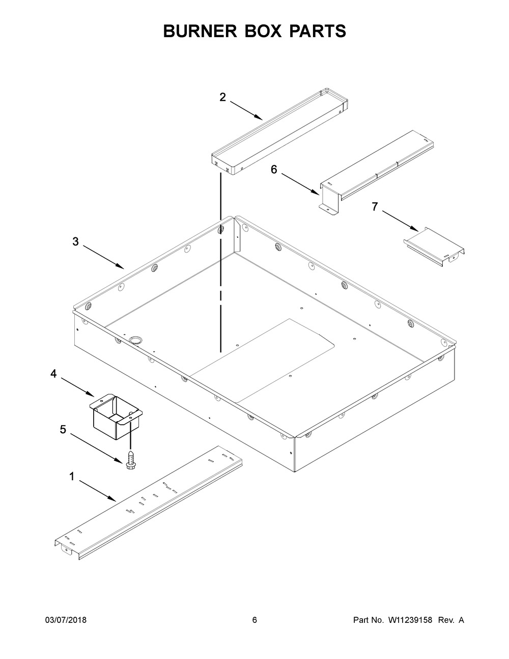 Burner Box Parts Diagram and Parts List for KCED606GBL01  Whirlpool Cooktop