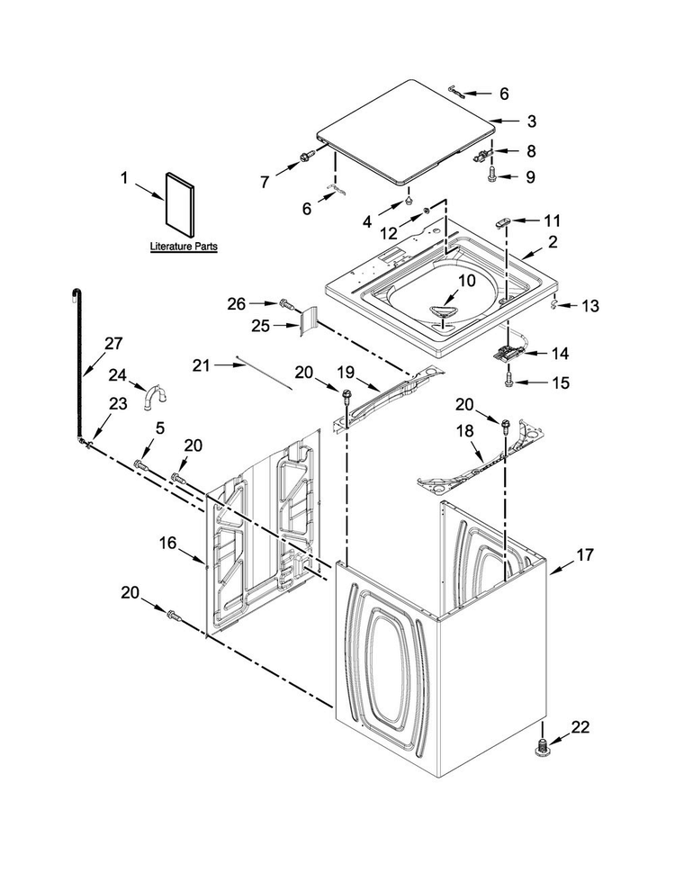 Top And Cabinet Parts Diagram and Parts List for 4GWTW4740YQ3  Whirlpool Washer