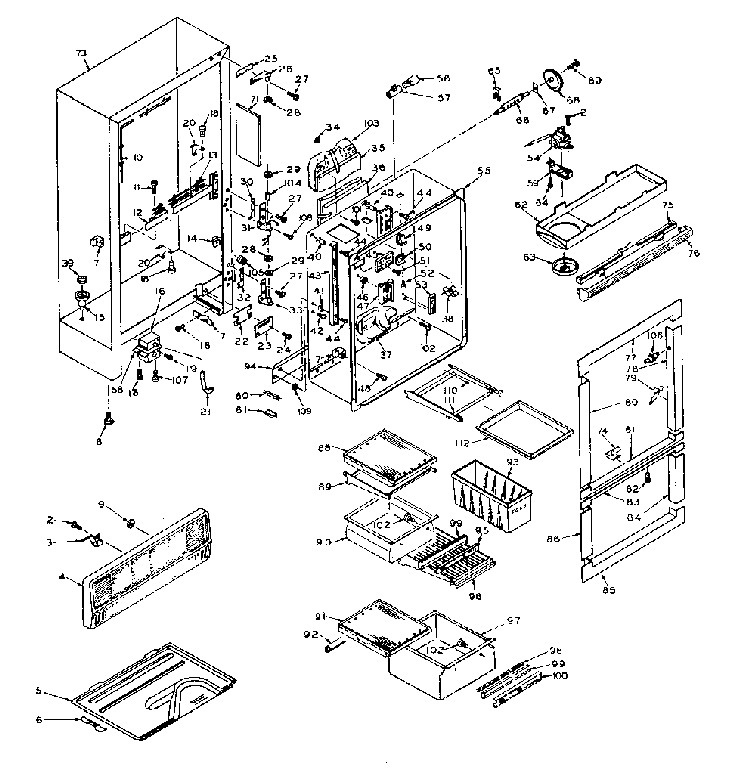 Cabinet Parts Diagram and Parts List for 106W16GL5  Kenmore Refrigerator