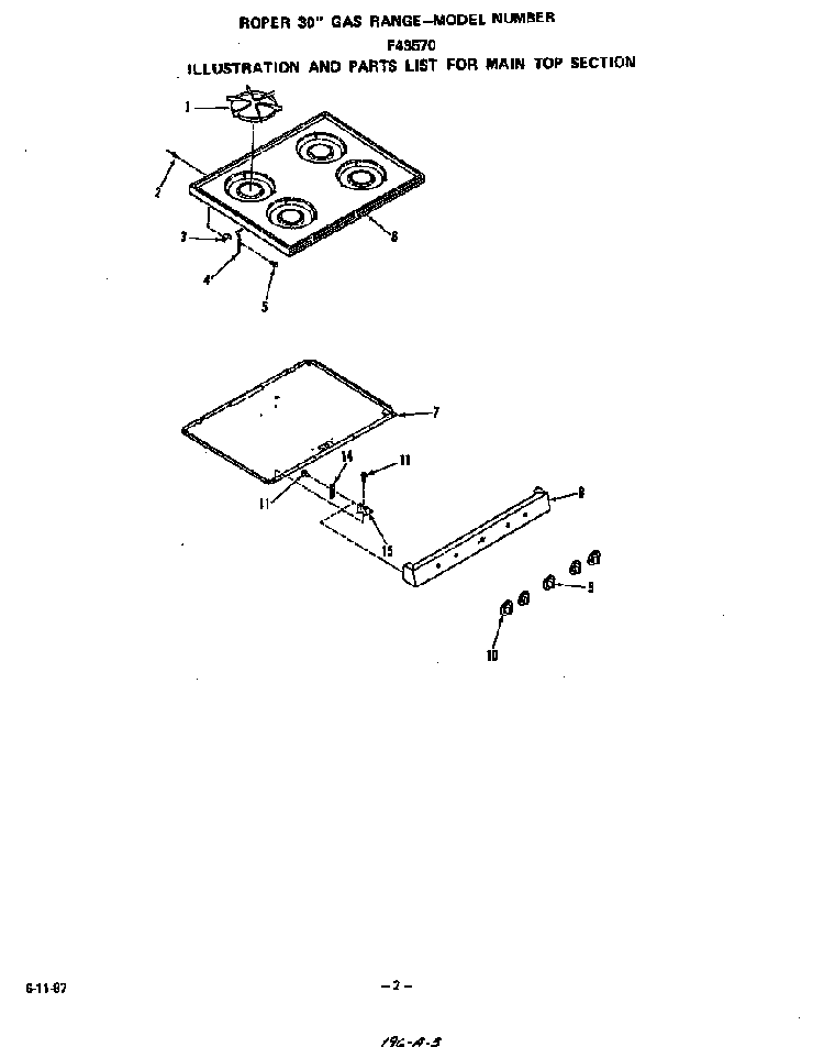 Main Top Diagram and Parts List for F4357*0  Roper Range