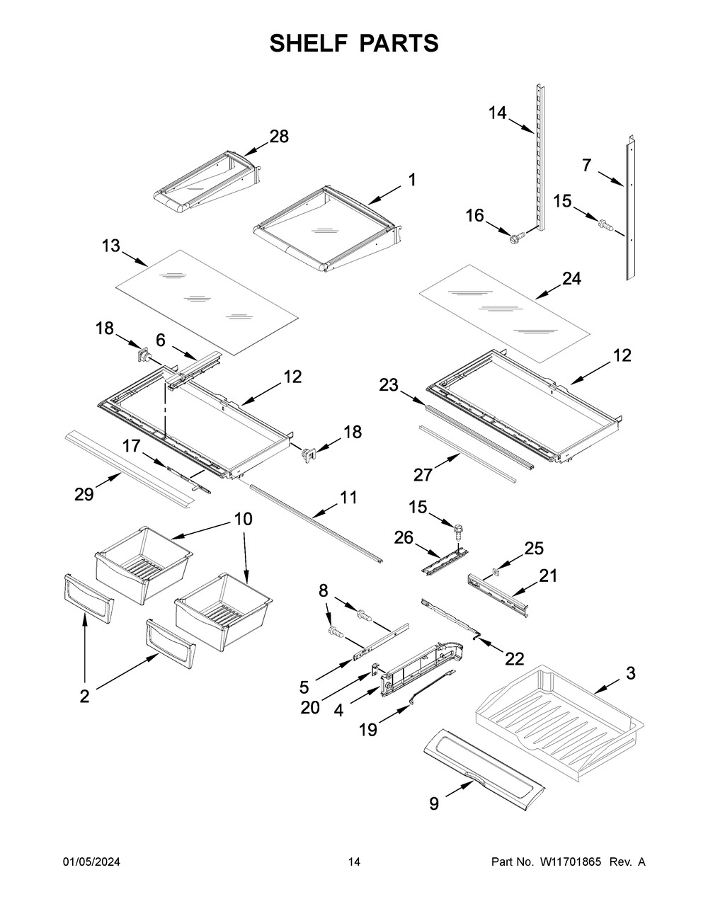 Shelf Parts Diagram and Parts List for WRF555SDHW09  Whirlpool Refrigerator