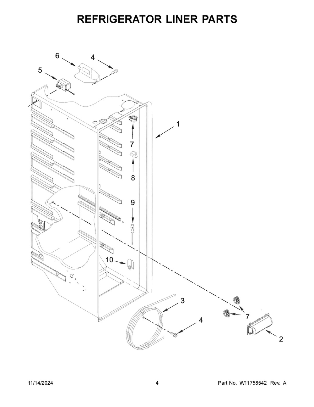 03 - Refrigerator Liner Parts Diagram and Parts List for WRS325SDHW11  Whirlpool Refrigerator