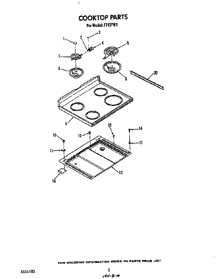 Cook Top Diagram and Parts List for F7107*1  Roper Range