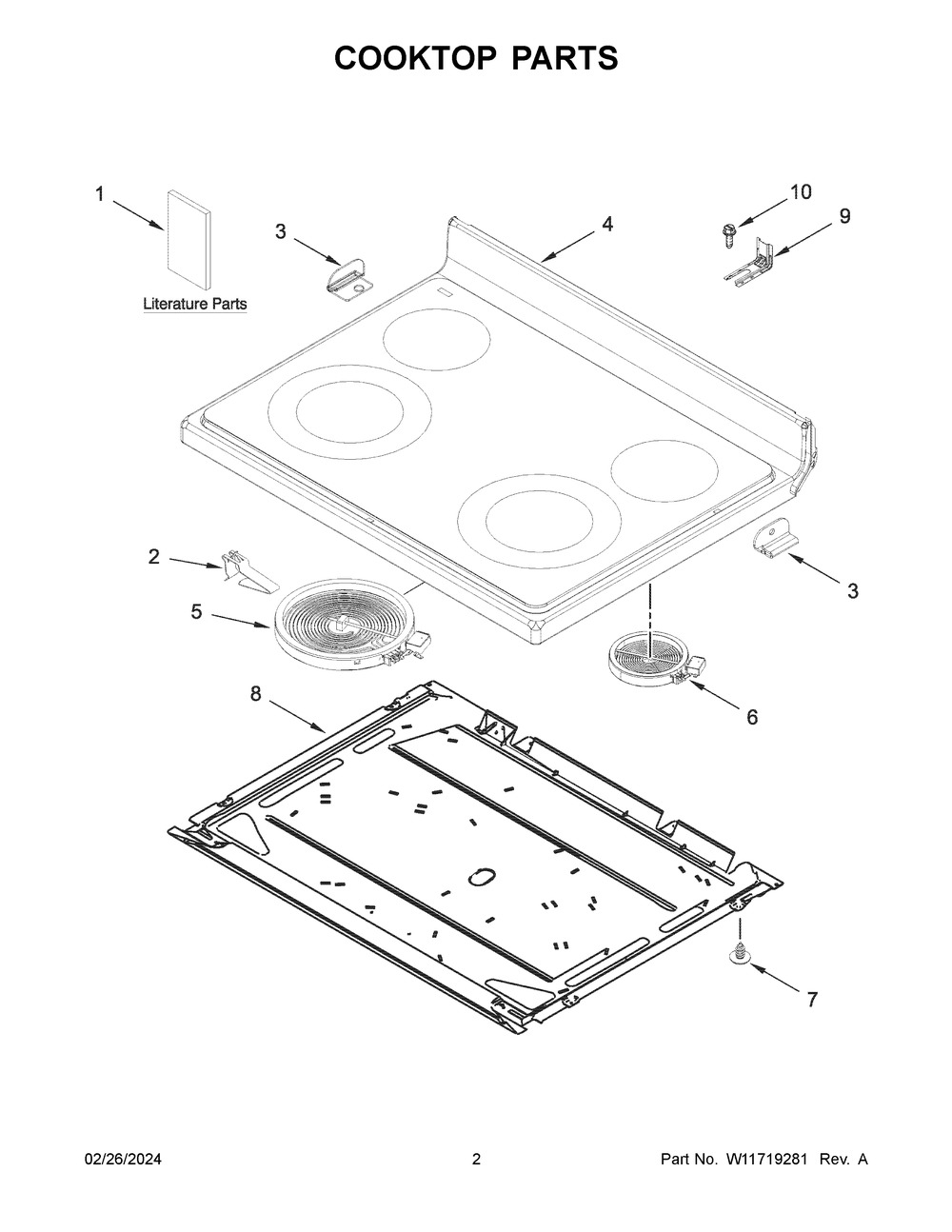 Cooktop Parts Diagram and Parts List for WFES3030RS0  Whirlpool Range
