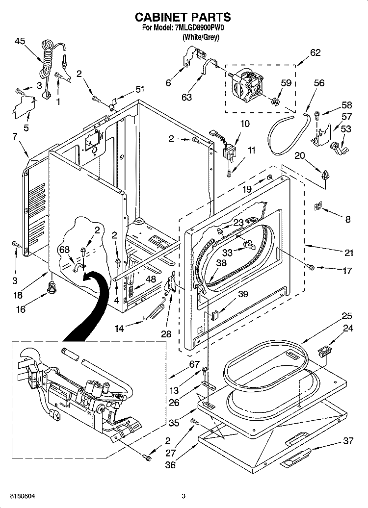 CABINET PARTS Diagram and Parts List for 7MLGD8900PW0  Whirlpool Dryer
