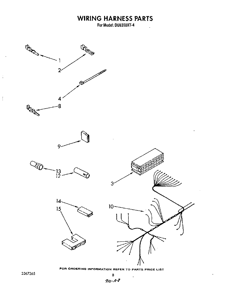 WIRING HARNESS Diagram and Parts List for DU8350XT4  Whirlpool Dishwasher