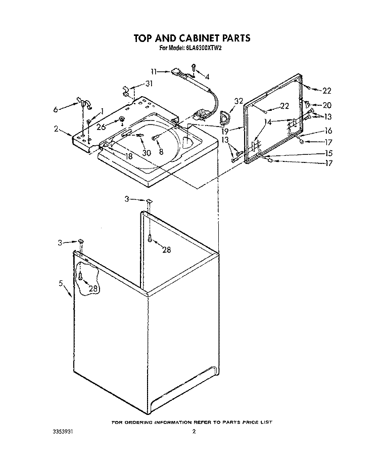 TOP AND CABINET, LIT/OPTIONAL Diagram and Parts List for 6LA6300XTW2  Whirlpool Washer