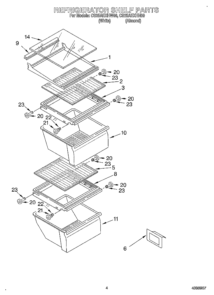 REFRIGERATOR SHELF Diagram and Parts List for CS25AEXHN00  Crosley Refrigerator