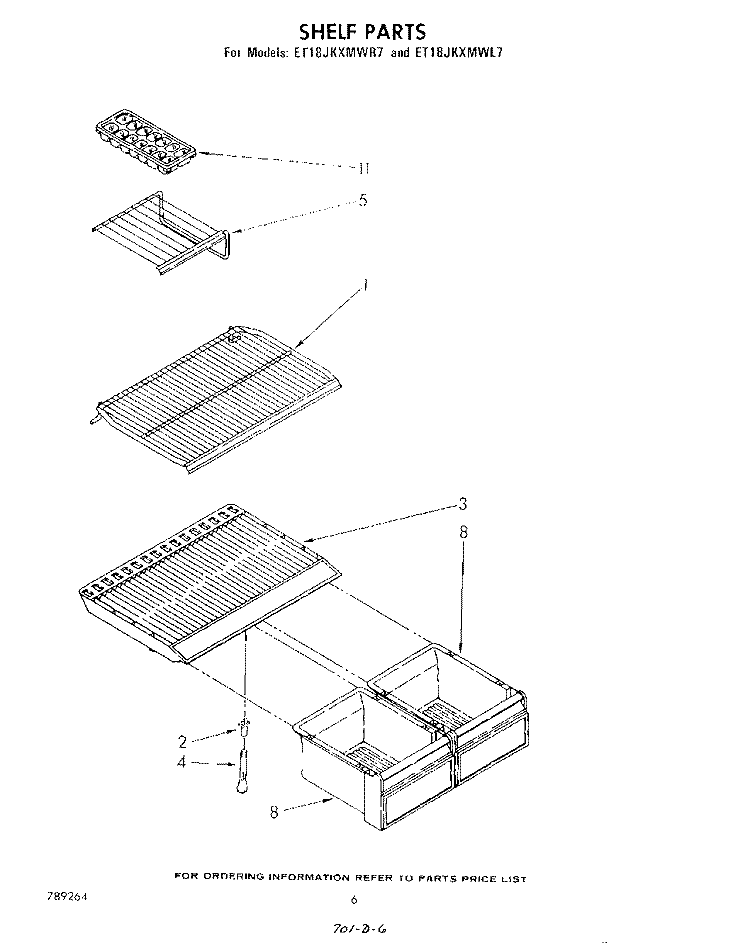 SHELF Diagram and Parts List for ET18JKXMWR7  Whirlpool Refrigerator