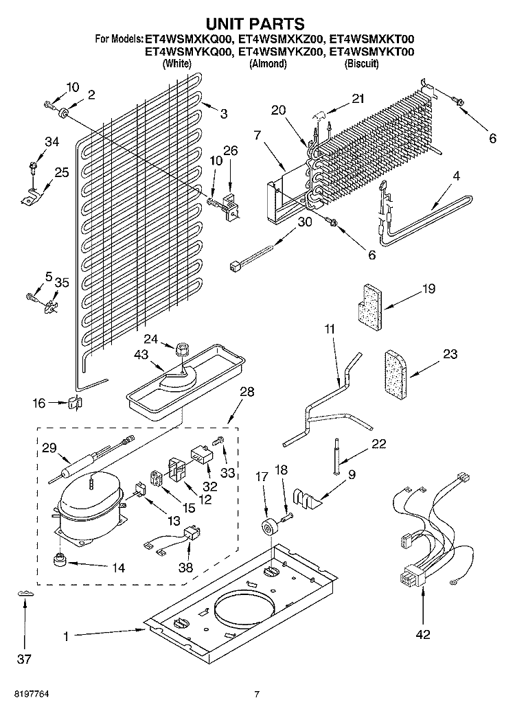 UNIT Diagram and Parts List for ET4WSMYKT00  Whirlpool Refrigerator