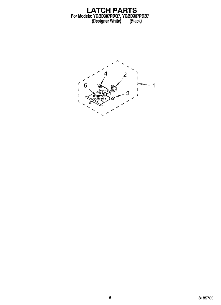 LATCH PARTS Diagram and Parts List for YGBD307PDQ7  Whirlpool Wall Oven