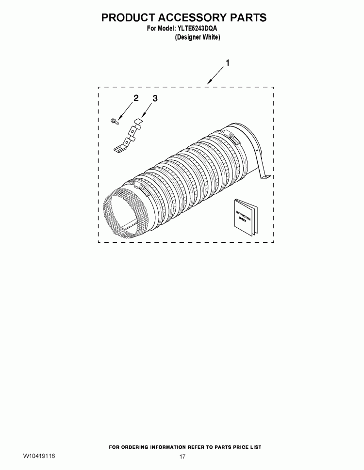 PRODUCT ACCESSORY PARTS Diagram and Parts List for YLTE5243DQA  Whirlpool Washer Dryer Combo