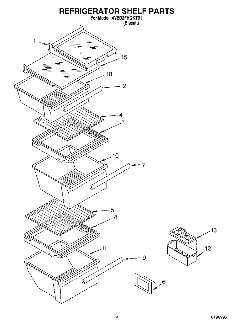 REFRIGERATOR SHELF Diagram and Parts List for 4YED2FHQKT01  Whirlpool Refrigerator