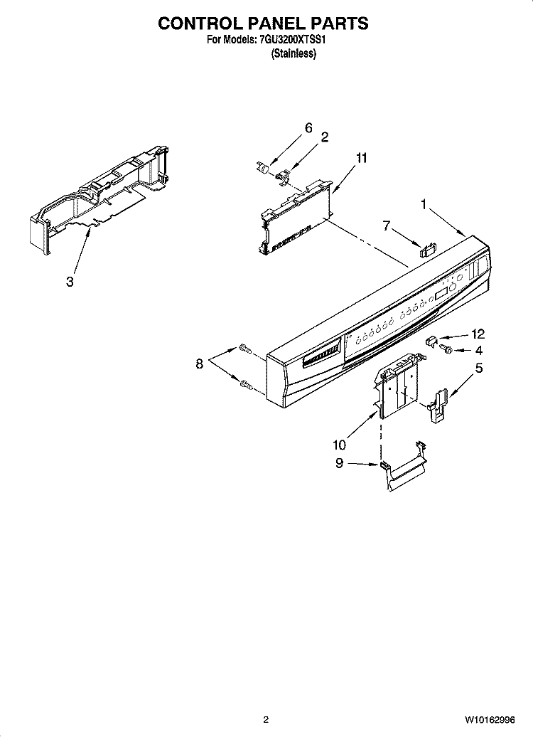 CONTROL PANEL PARTS Diagram and Parts List for 7GU3200XTSS1  Whirlpool Dishwasher