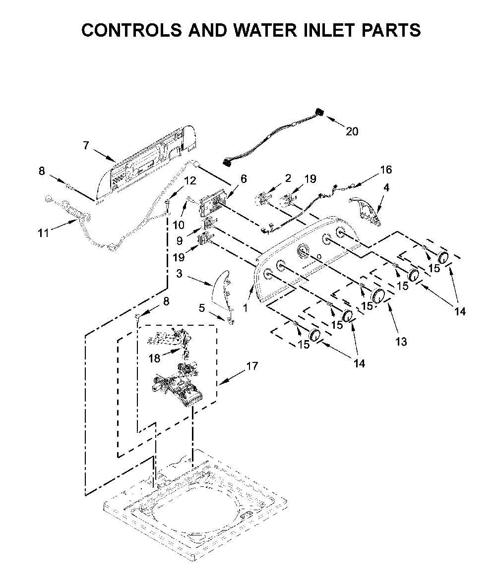Controls and water inlet parts Diagram and Parts List for WTW4955HW2  Whirlpool Washer