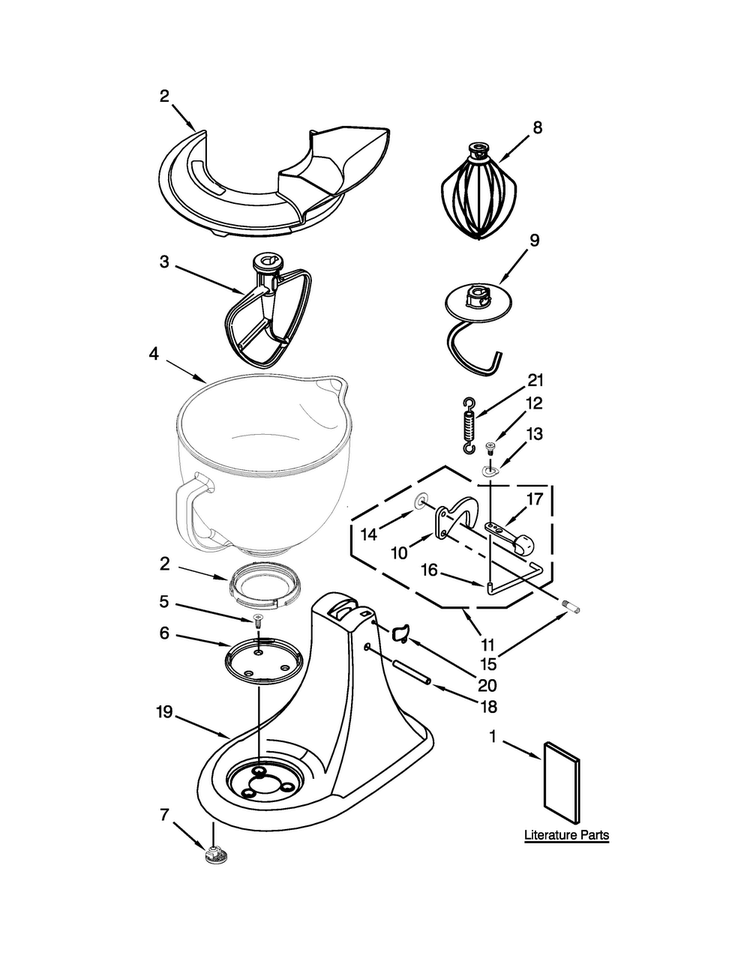 Base And Pedestal Unit Parts Diagram and Parts List for 5KSM155GBASA0  KitchenAid Mixer
