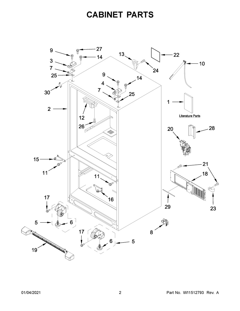Cabinet Parts Diagram and Parts List for MFF2558FEZ06  Whirlpool Refrigerator