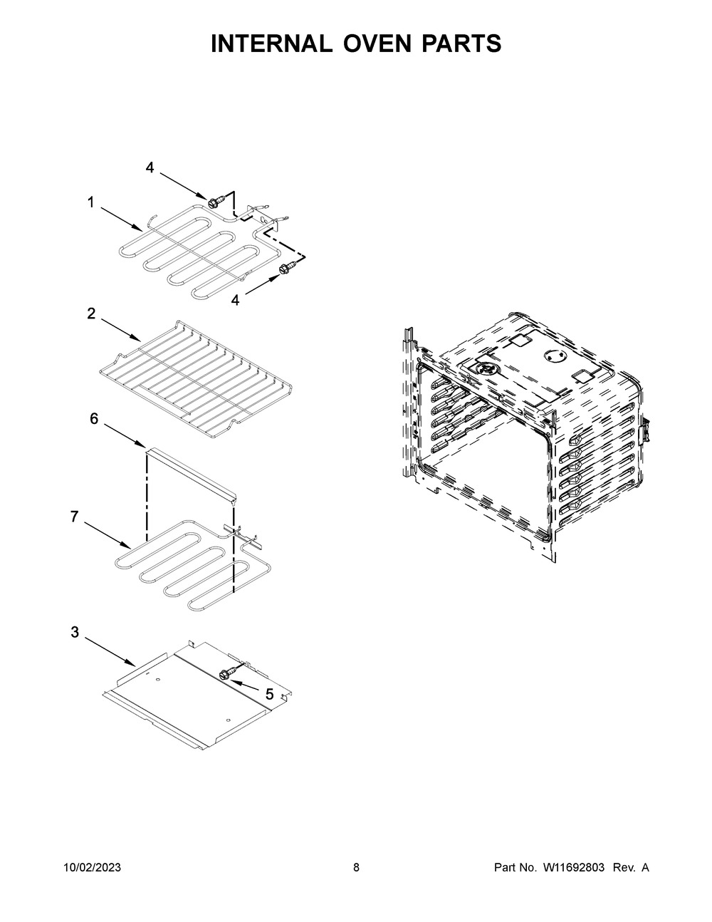 Internal Oven Parts Diagram and Parts List for WOEC3030LS01  Whirlpool Microwave Oven Combo
