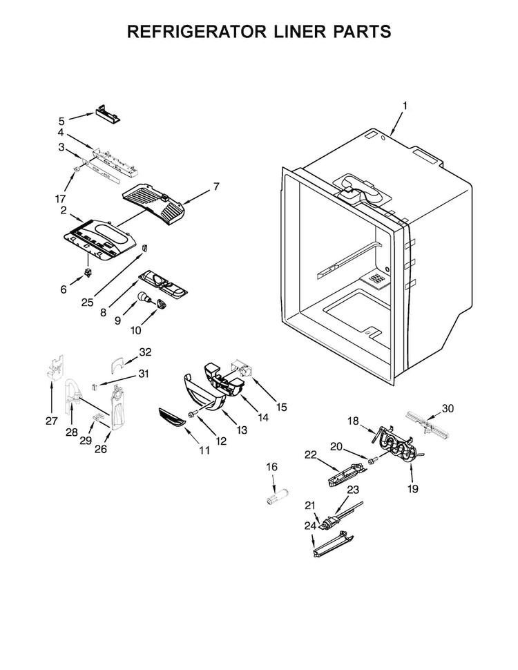 Refrigerator Liner Parts Diagram and Parts List for WRF535SWBW00  Whirlpool Refrigerator