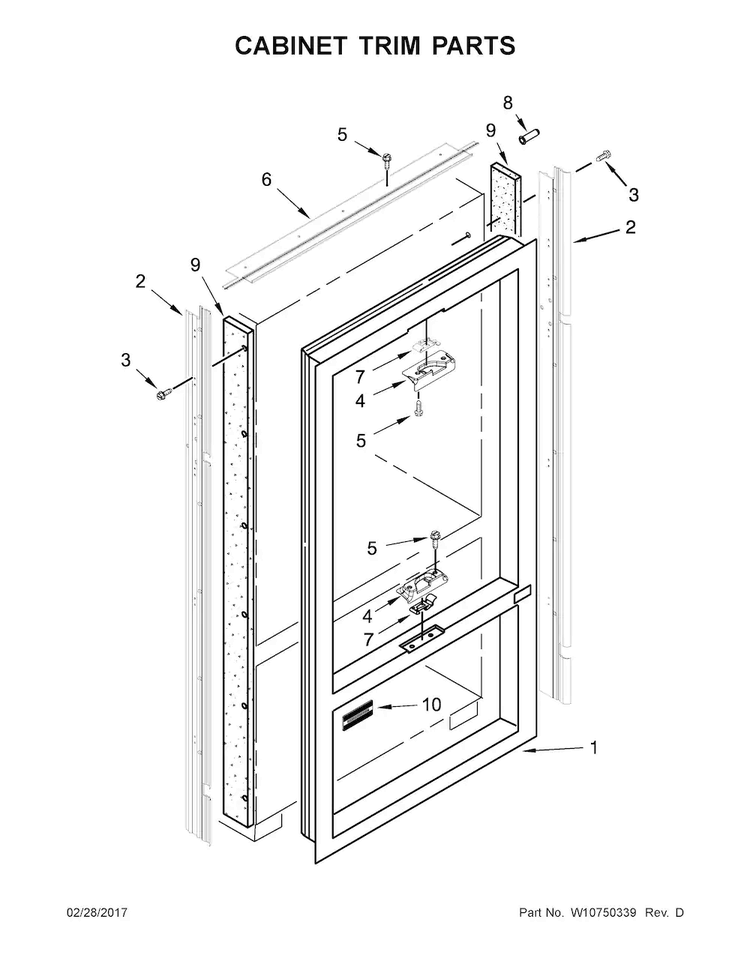 Cabinet Trim Parts Diagram and Parts List for KBFN506ESS00  KitchenAid Refrigerator