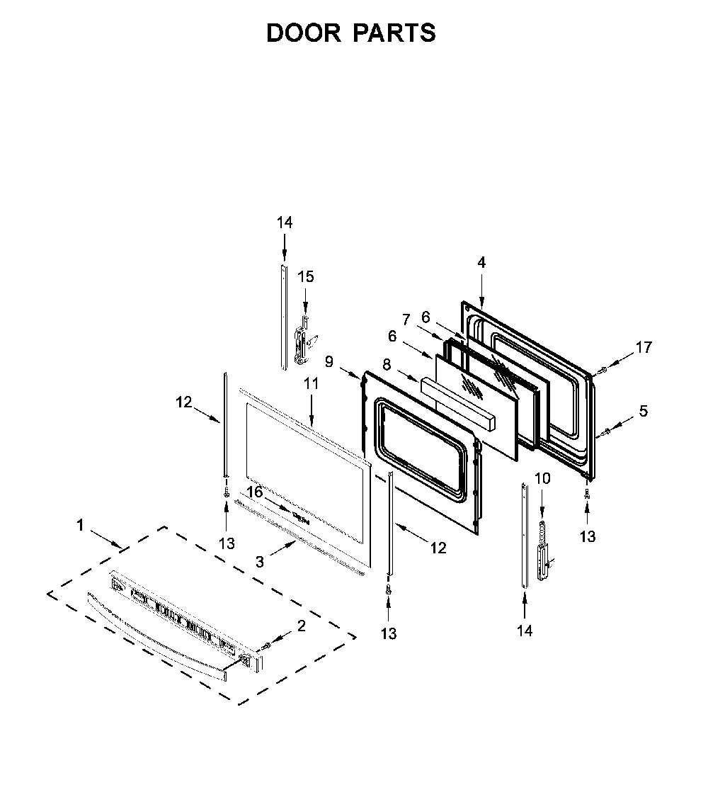 Door parts Diagram and Parts List for WFG525S0JV1  Whirlpool Range
