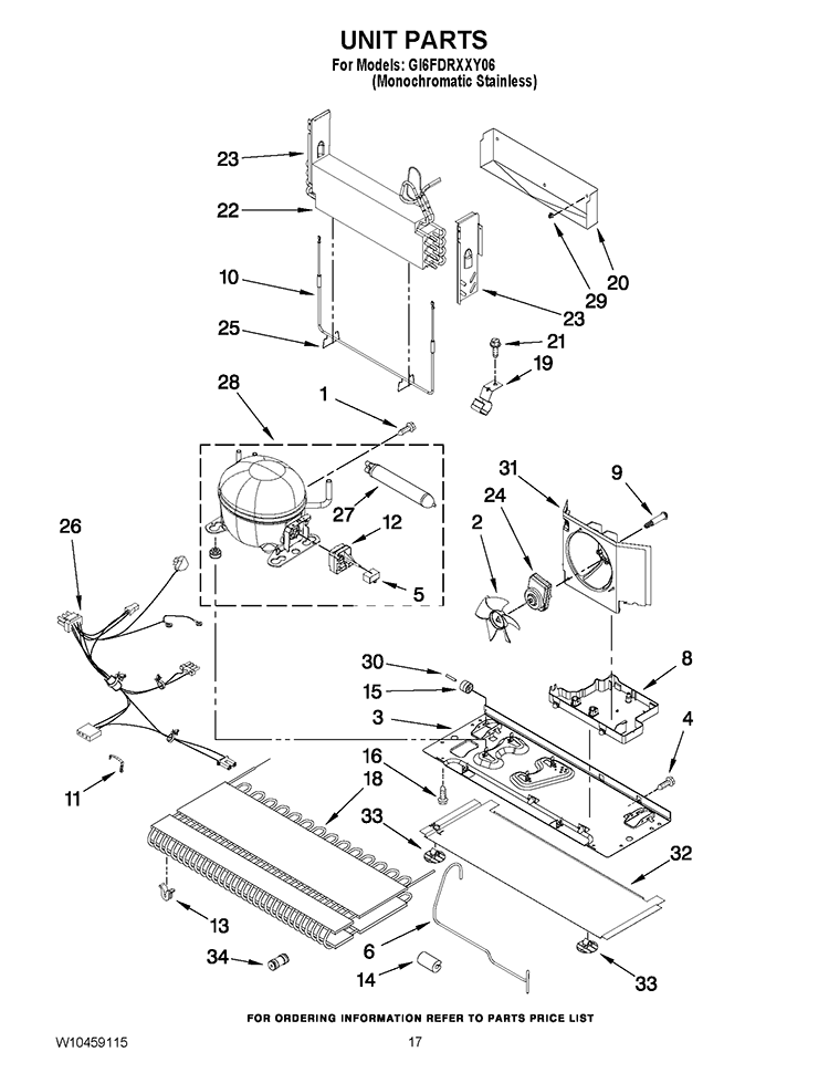 UNIT PARTS Diagram and Parts List for GI6FDRXXY06  Whirlpool Refrigerator