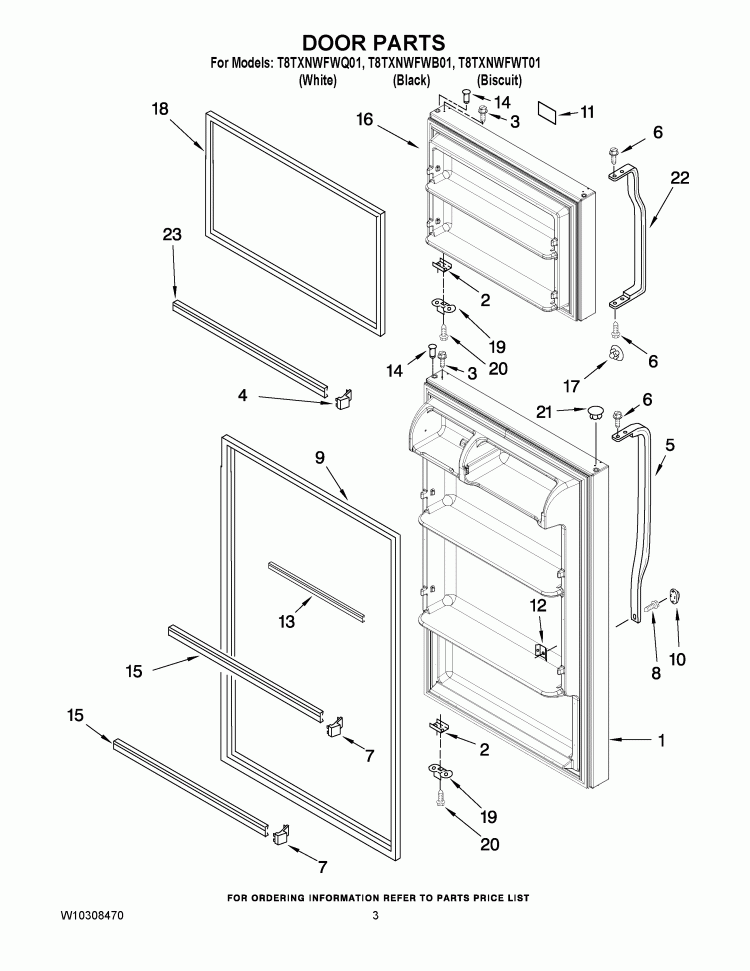 DOOR PARTS Diagram and Parts List for T8TXNWFWB01  Estate Refrigerator