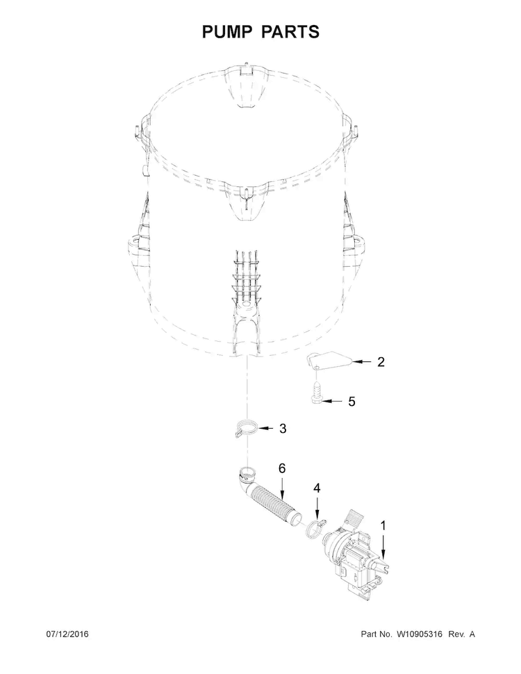 Pump Parts Diagram and Parts List for WTW8040DW1  Whirlpool Washer