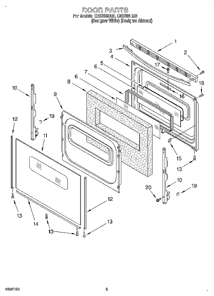 DOOR Diagram and Parts List for CES366HZ0  Whirlpool Range