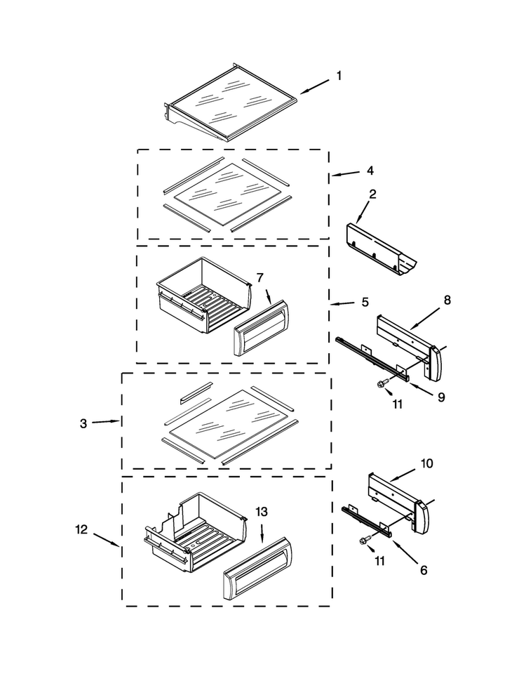 Refrigerator Shelf Parts Diagram and Parts List for KSSC36QTS08  KitchenAid Refrigerator