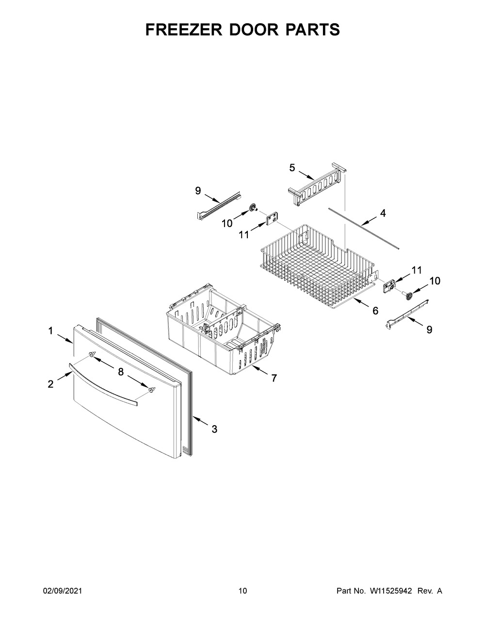 Freezer Door Parts Diagram and Parts List for WRF555SDHW03  Whirlpool Refrigerator