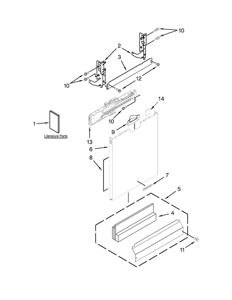 Door Panel Parts Diagram and Parts List for KDFE204ESS2  KitchenAid Dishwasher
