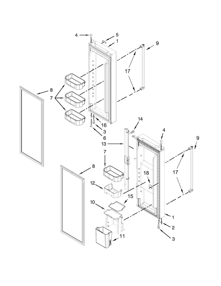 Refrigerator Door Parts Diagram and Parts List for KRFF300ESS01  KitchenAid Refrigerator