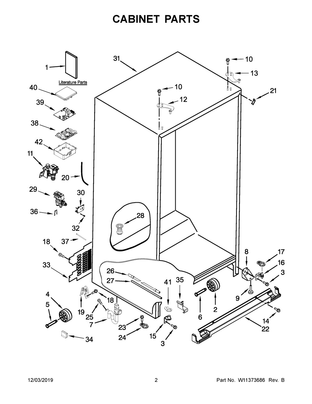 Cabinet Parts Diagram and Parts List for KRSC703HBS00  Whirlpool Refrigerator