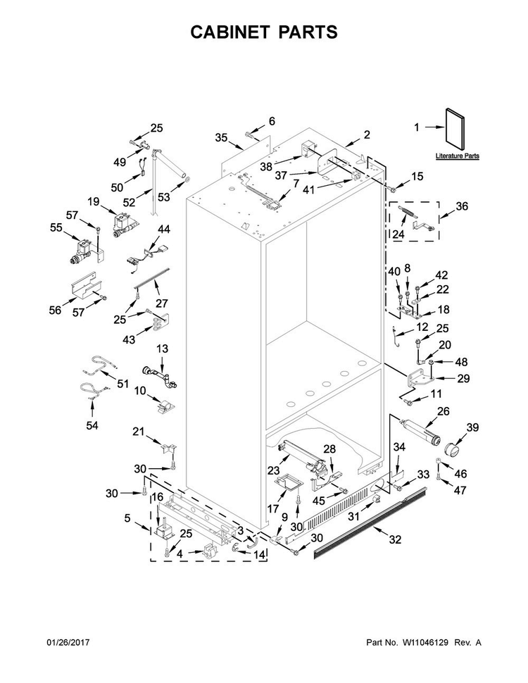 Cabinet Parts Diagram and Parts List for KBFN406ESS01  KitchenAid Refrigerator