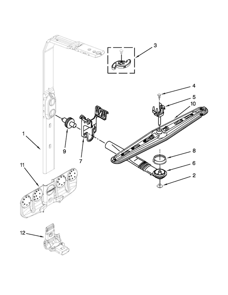 Upper Wash And Rinse Parts Diagram and Parts List for KUDS30FXWHA  KitchenAid Dishwasher