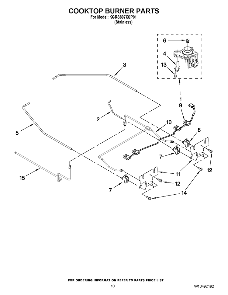 COOKTOP BURNER PARTS Diagram and Parts List for KGRS807XSP01  KitchenAid Range