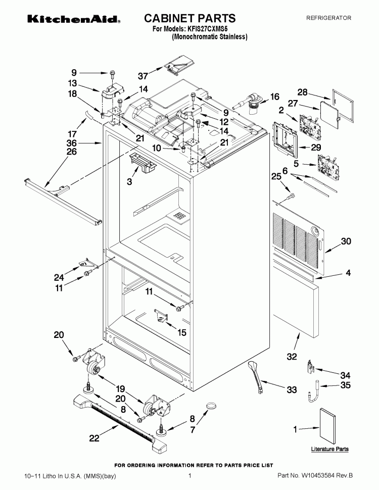 CABINET PARTS Diagram and Parts List for KFIS27CXMS5  KitchenAid Refrigerator