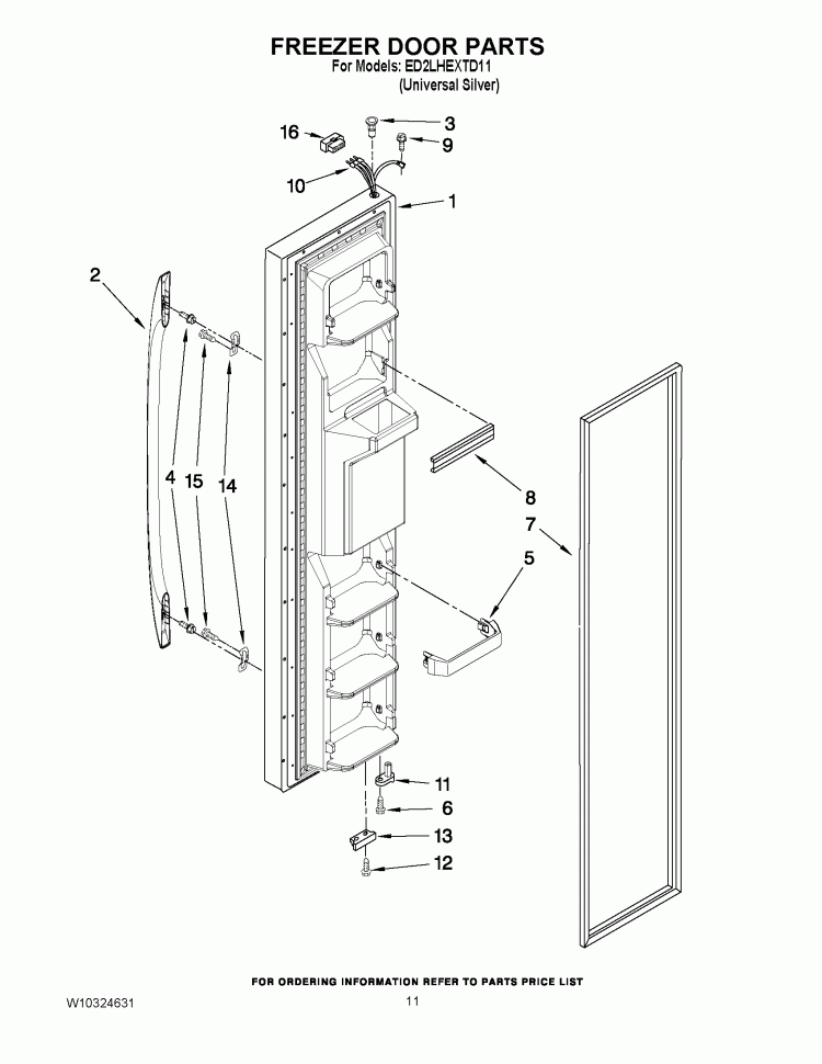 FREEZER DOOR PARTS Diagram and Parts List for ED2LHEXTD11  Whirlpool Refrigerator