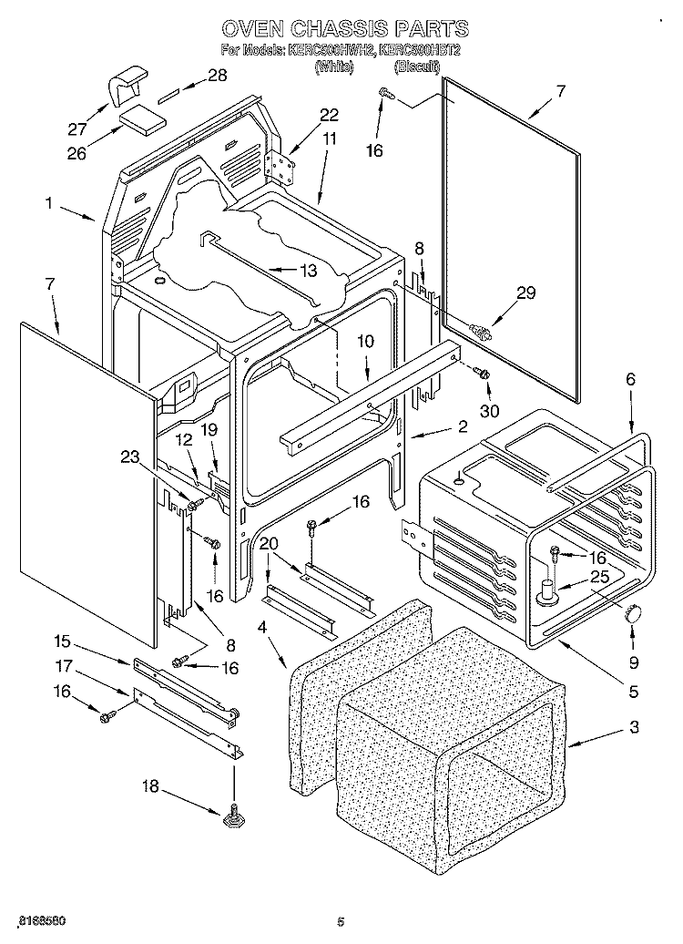 OVEN CHASSIS Diagram and Parts List for KERC500HWH2  KitchenAid Range