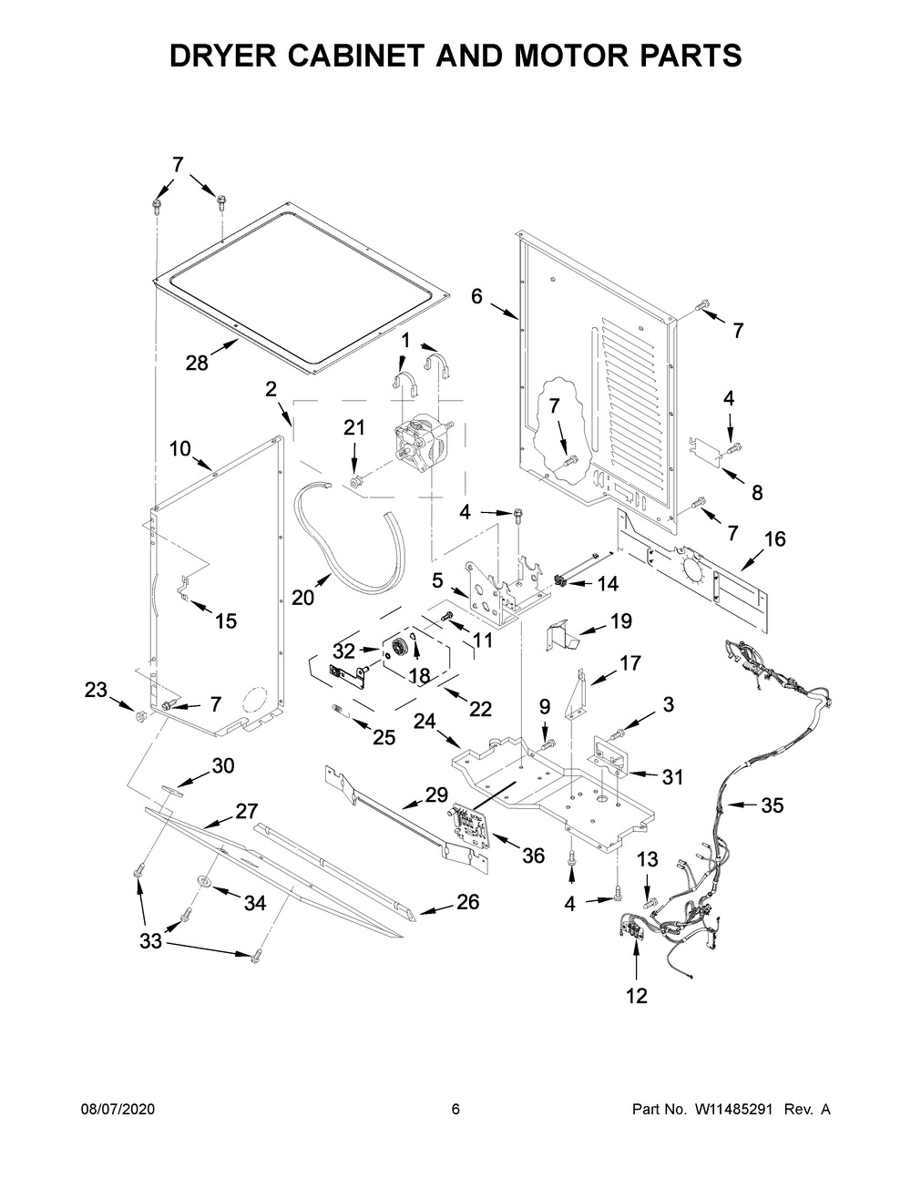 Dryer Cabinet And Motor Parts Diagram and Parts List for WETLV27HW2  Whirlpool Washer Dryer Combo