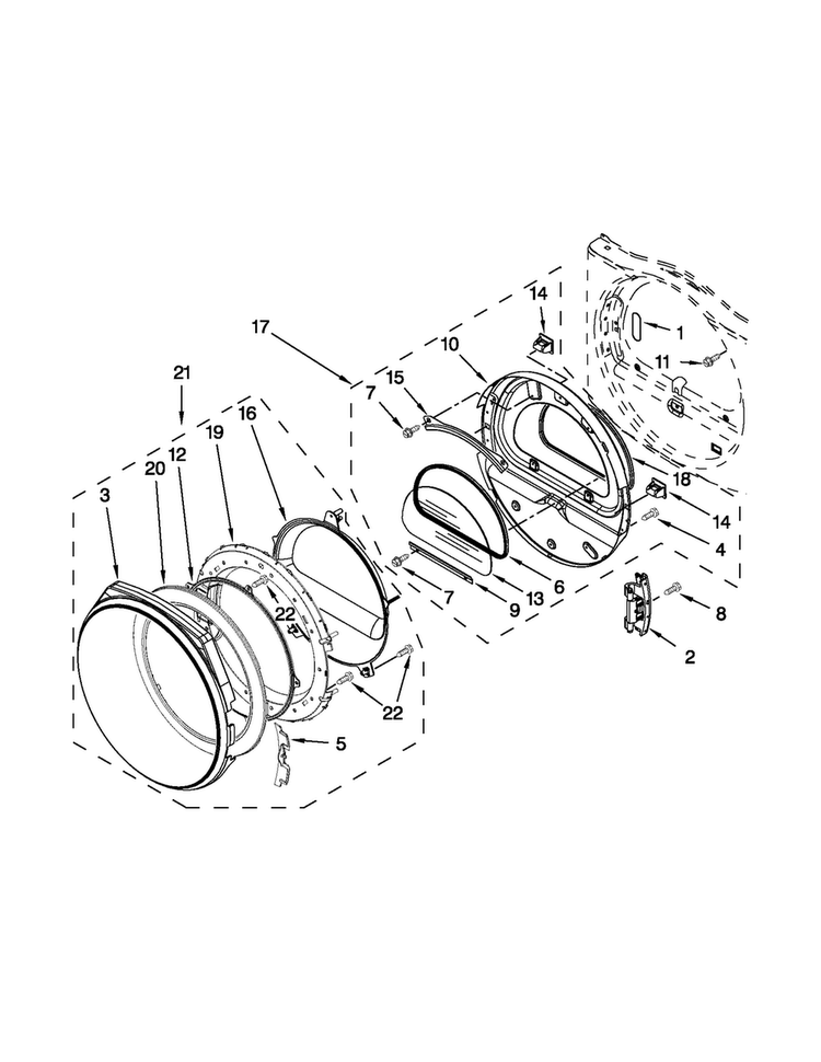Door Parts Diagram and Parts List for WGD9371YW2  Whirlpool Dryer
