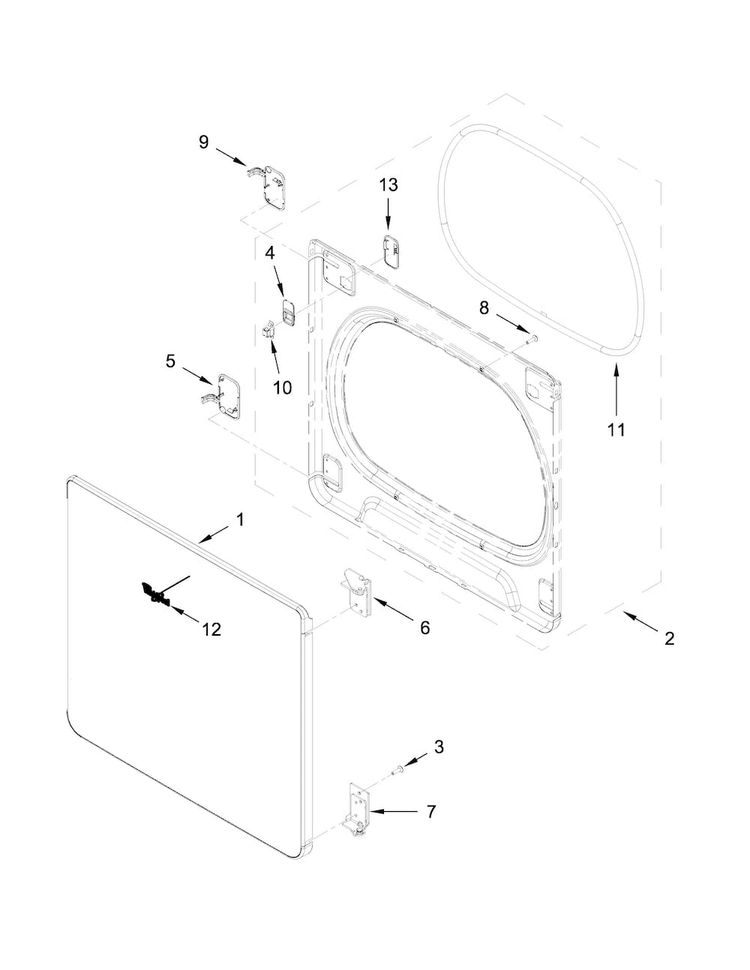 Door Parts Diagram and Parts List for WED8500DW3  Whirlpool Dryer