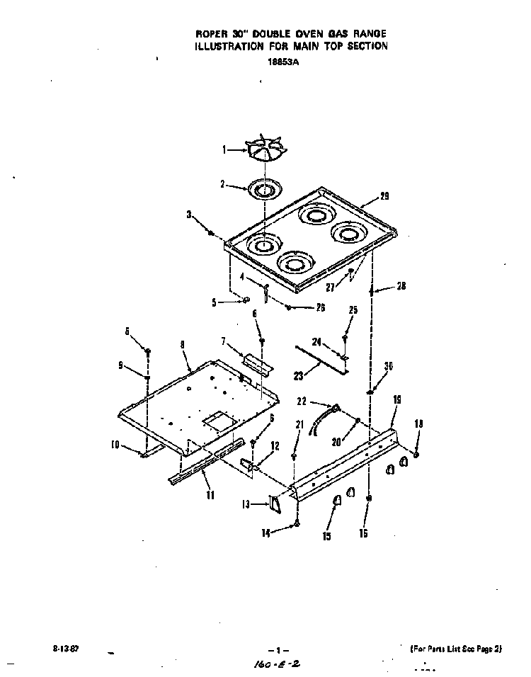 Main Top Diagram and Parts List for 1885*3A  Roper Range