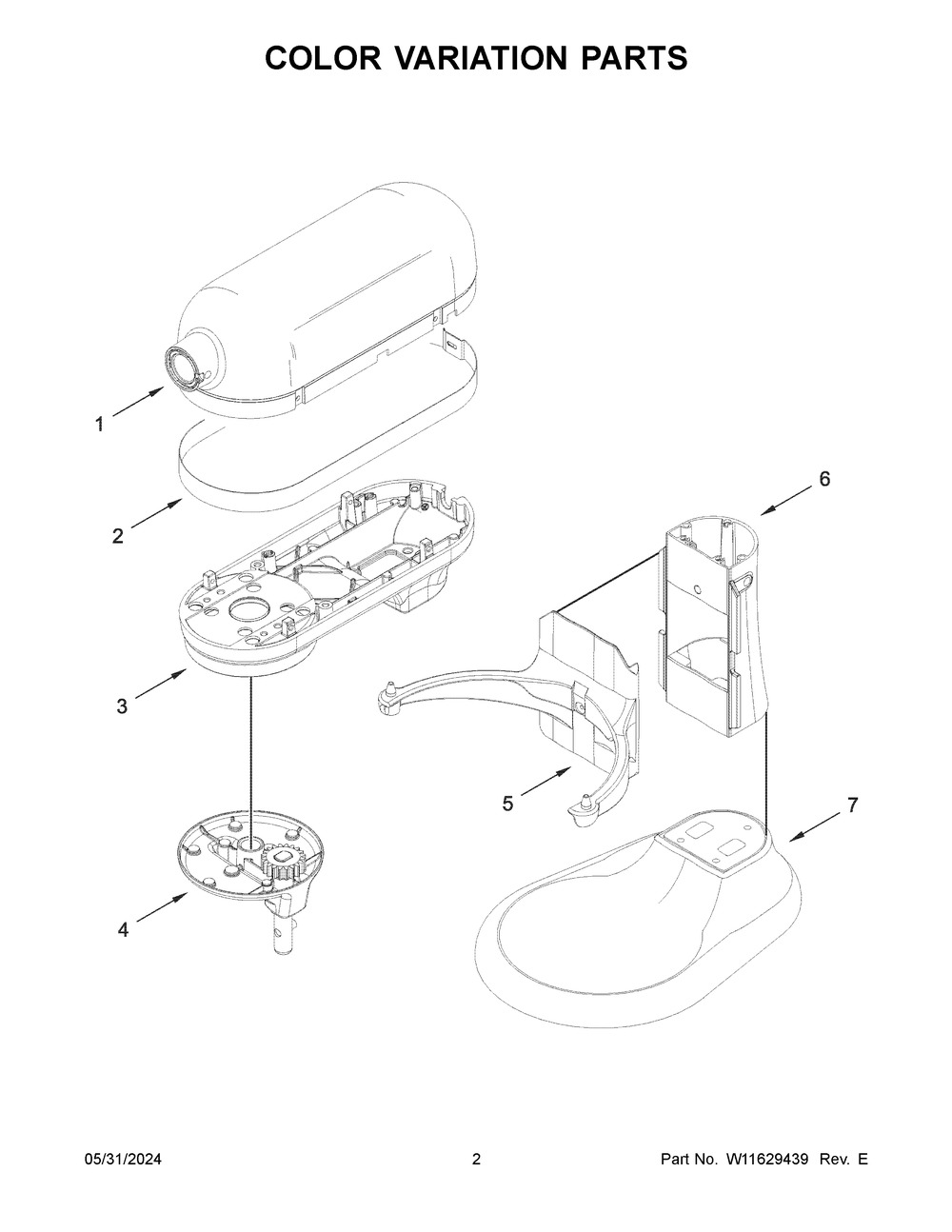 Color Variation Parts Diagram and Parts List for 5KSM70SHXBBK0  KitchenAid Mixer